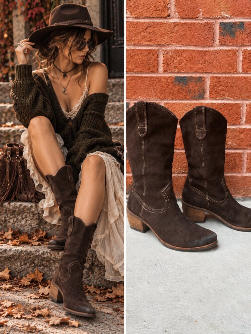 Matisse Dark Brown Suede Western Cowgirl Boots Mid Calf Pointed Toe 10